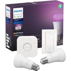 Leuchtmittel Philips Hue White & Color Ambiance Starter-Kit E27, LED-Leuchte (weiß, Zwei Lampen, Eine Hue-Bridge, Ein Dimmschalter, Ersetzt 60 Watt)